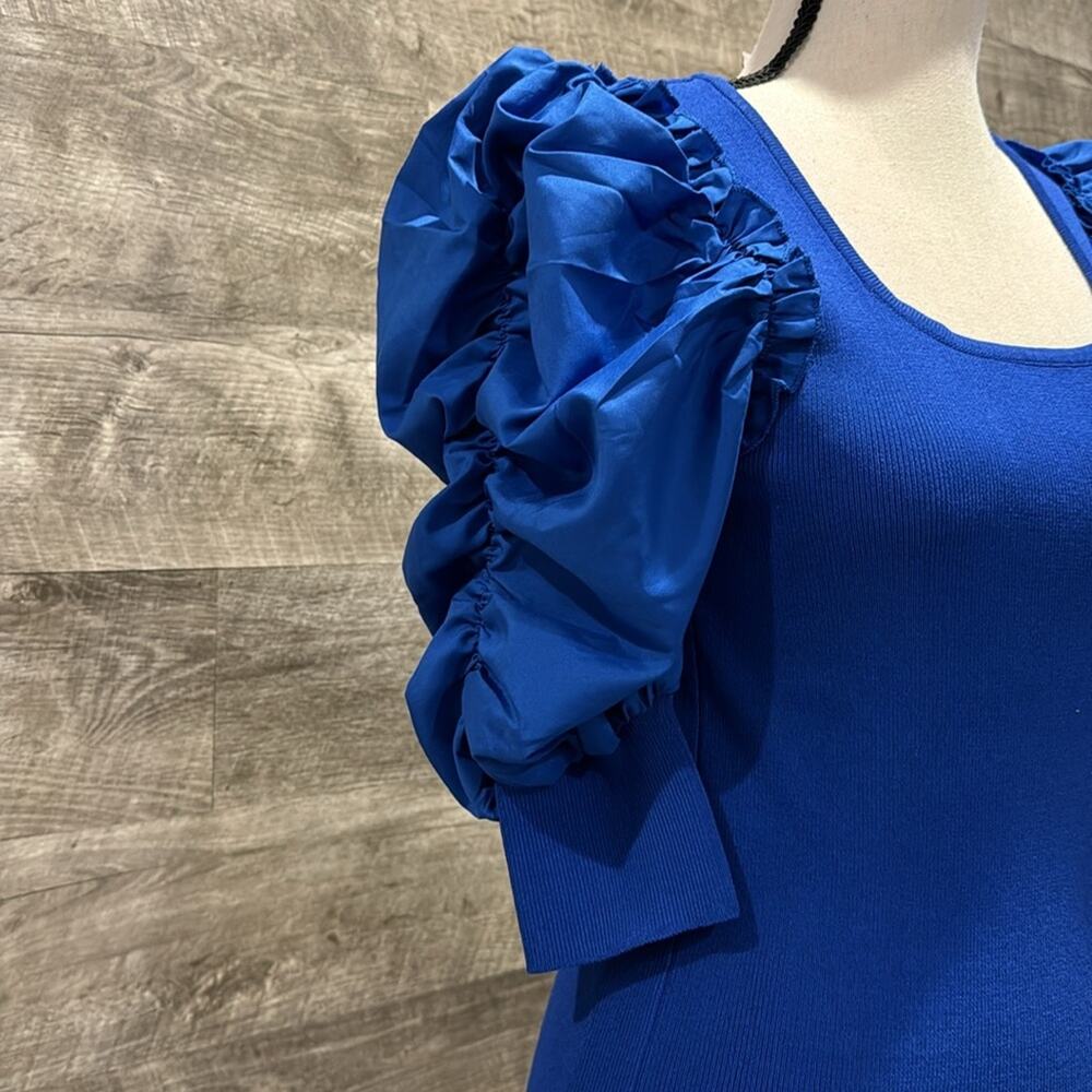 Nanette Lepore NWT Puff Sleeve Top in Royal Blue in a Polyester/ Rayon Blend - Picture 3 of 9